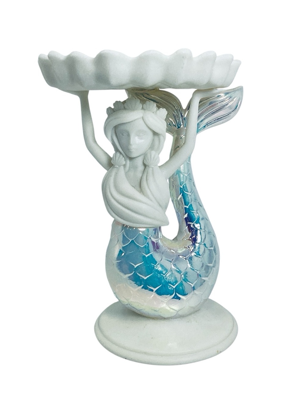 💚 Bath & Body Works Iridescent Blue Mermaid Pedistal For 3 Wick Candle Holder